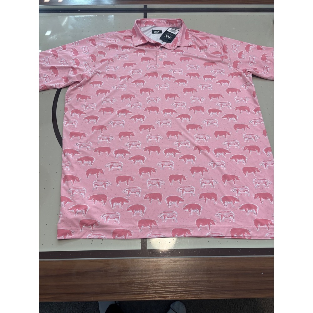 582 Waggle Golf Mens Hog Heaven Polo Shirt Pink Pig Print Performance Stretch 3X - Picture 2 of 8